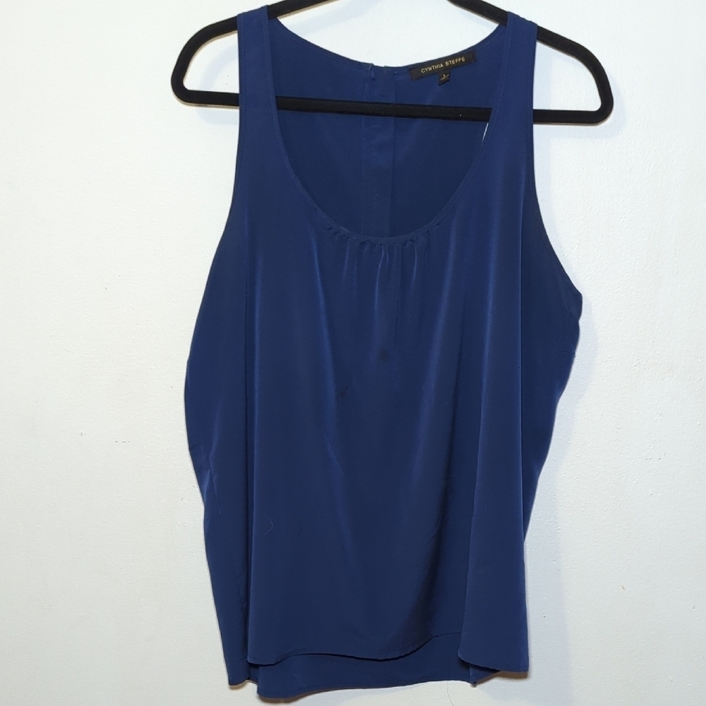 Cynthia Steffe Deep Blue Tank Top w/ Green Trim + Exposed Zipper Women's Size L